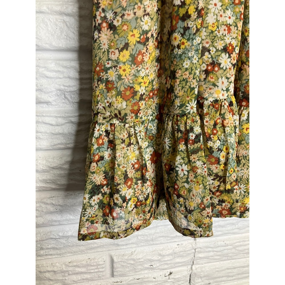 Dress Forum Mini Dress Womens S Green Floral Excellent Lace Up Ruffle FD11205 - Picture 6 of 11